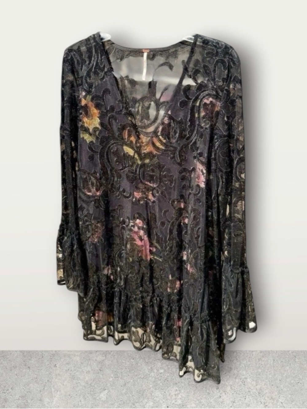 Free People Transparent Fabric Floral Sequin Women’s Dress Size Small
